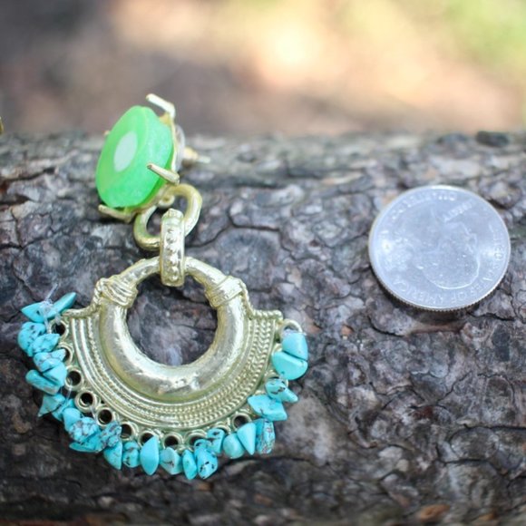 ZARA Turquoise Gold Resin Boho Statement Earrings - Picture 7 of 13